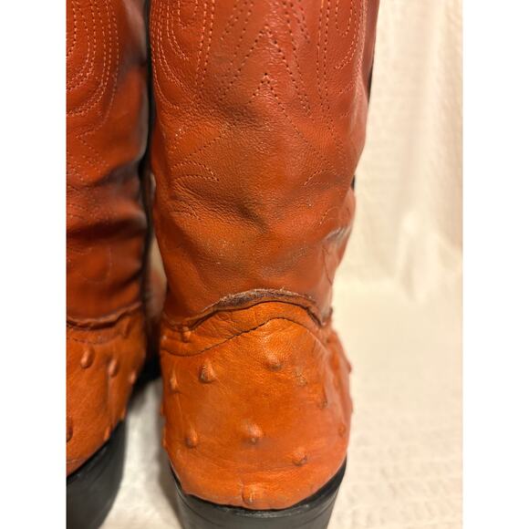 VTG Full Quill Ostrich Handmade Mexico Cowboy Boots Men’s 8.5 Mex 26.5 Cognac main image 5
